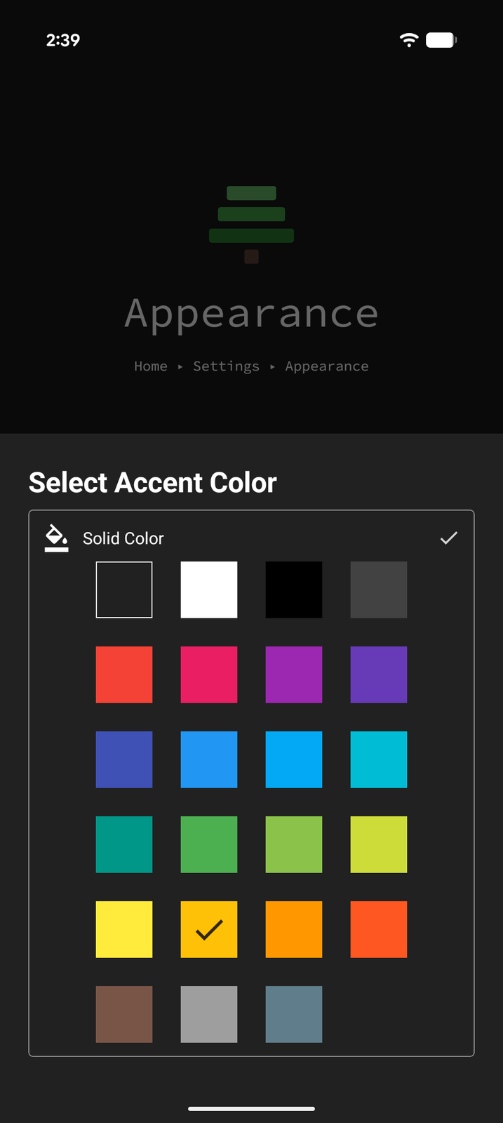 The accent color picker