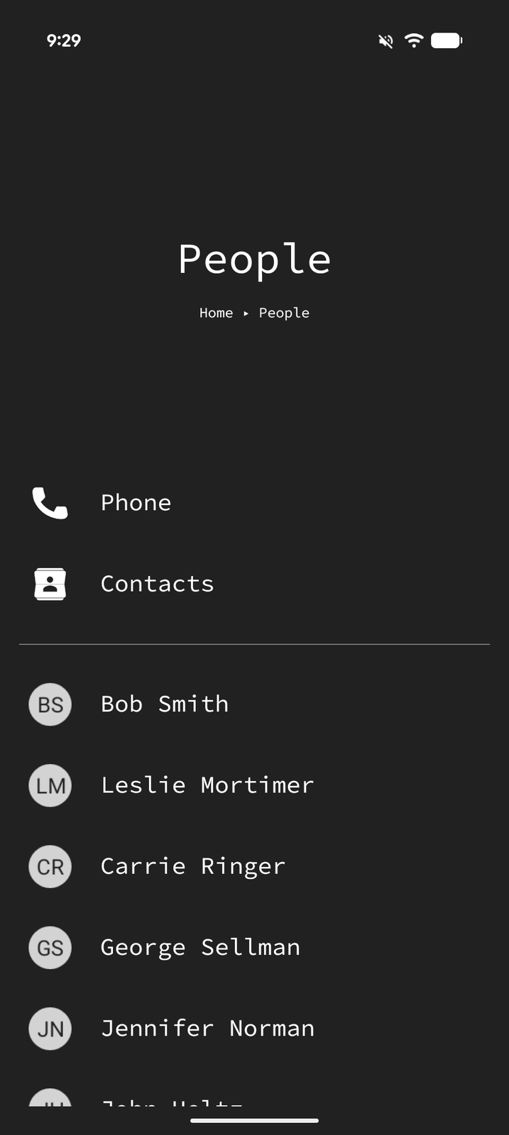 A People page in Tree Launcher