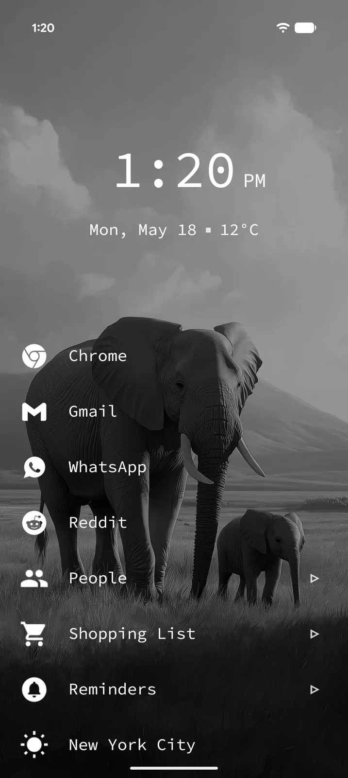 Tree Launcher home screen showing apps, tasks, and notes organized in nested pages