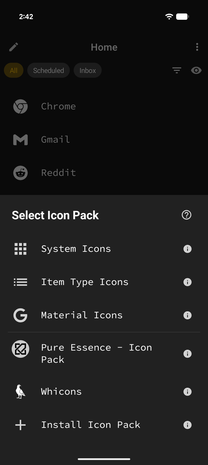 Choosing an icon pack