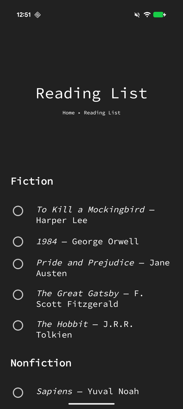 A Reading page in Tree Launcher