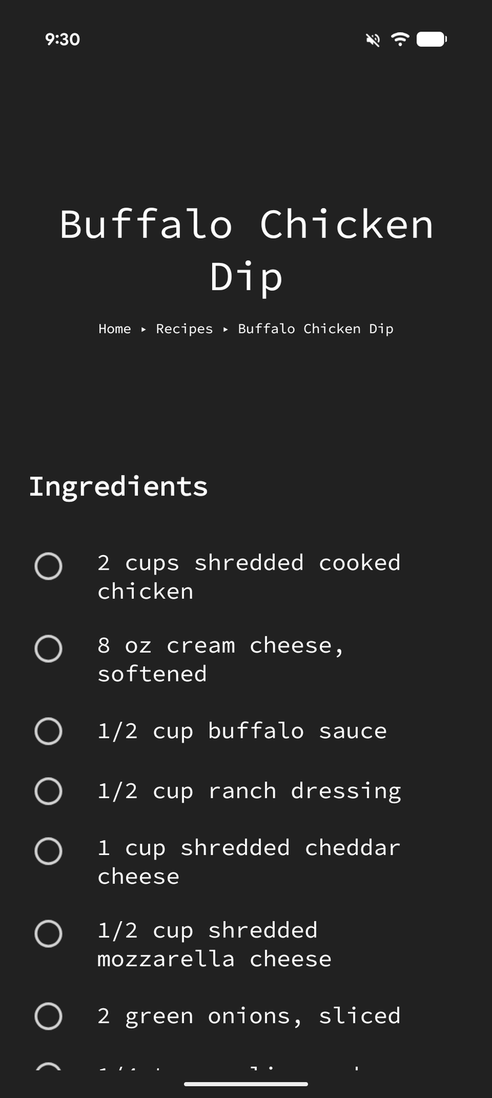 A recipe page in Tree Launcher