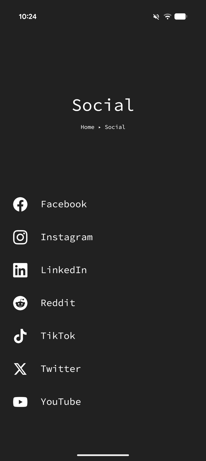 A Social page gathering every social app in one place
